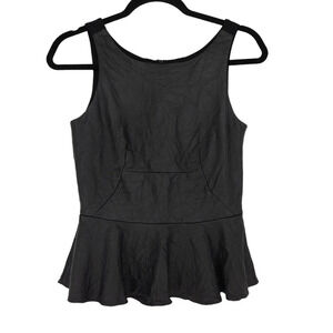 Amanda Uprichard Peplum Tank Top Lamb Leather Black Sleeveless Shirt Blouse